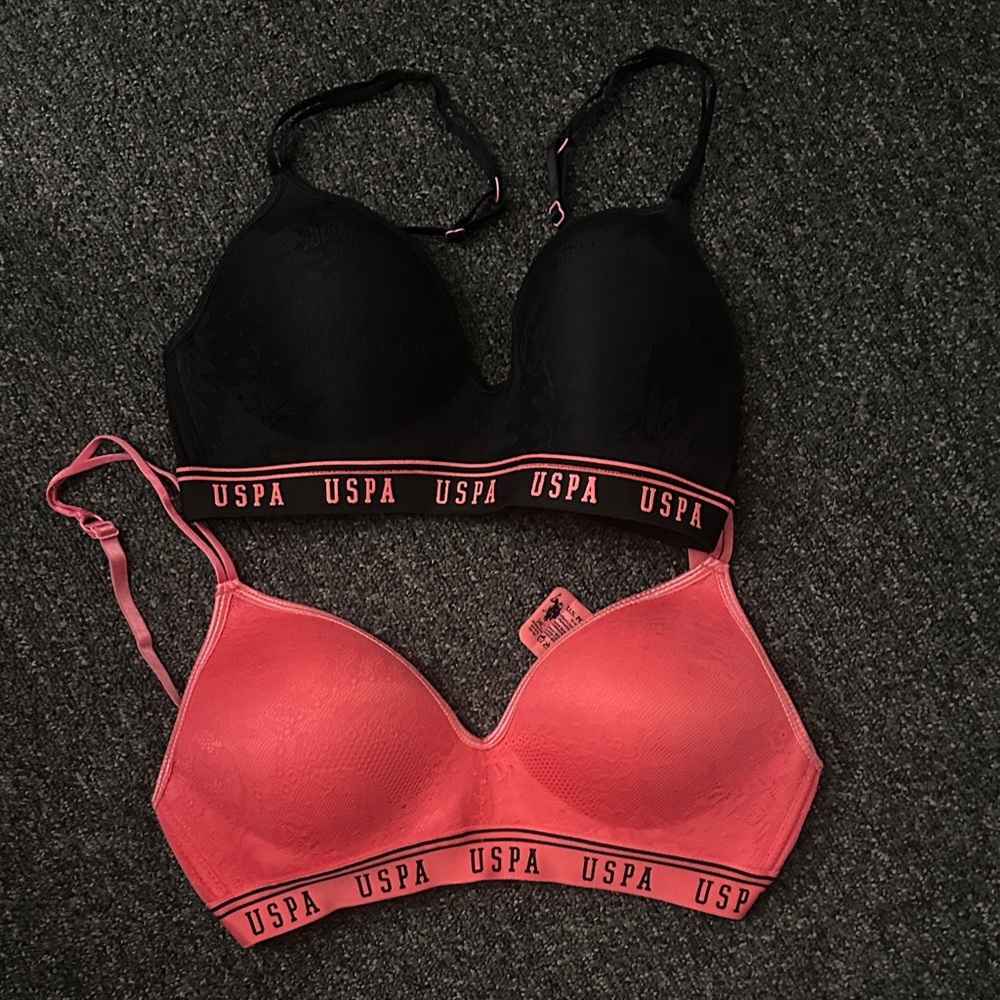 Women's Black and Pink Bra Set-US Polo Association 34C NWOT